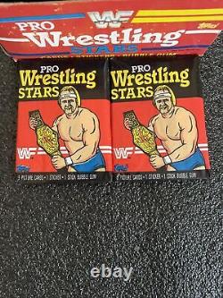 1985 Topps WWF Pro Wrestling Stars Display Box with 36 Factory Sealed Wax Packs