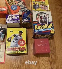 HUGE Baseball Card Wax Box LOT 1980 Topps 1985 Fleer 1987 Coins 1984 Buttons WOW