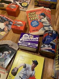 HUGE Baseball Card Wax Box LOT 1980 Topps 1985 Fleer 1987 Coins 1984 Buttons WOW